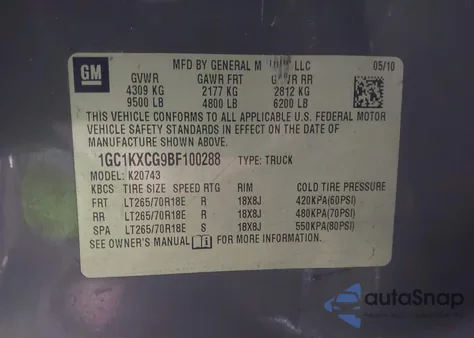 2011 Chevrolet Silverado 2500Hd Lt from USA, damaged, VIN 1GC1KXCG9BF100288